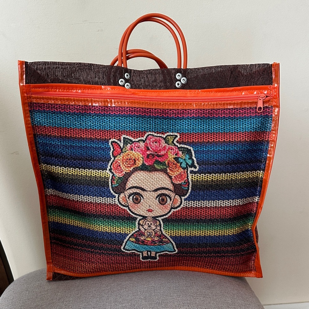 Frida-Inspired Multicolor Striped Shoppers Tote